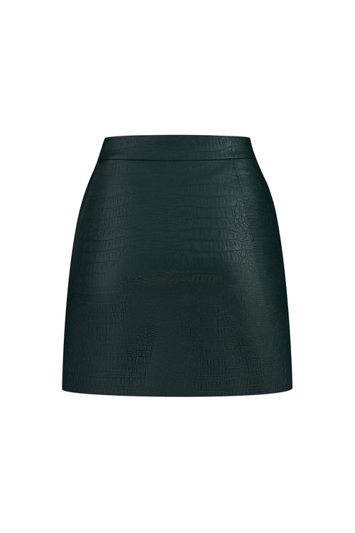 Allure Dark Green Mini Skirt  in python print