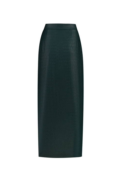 Allure Dark Green Maxi Skirt  in python print