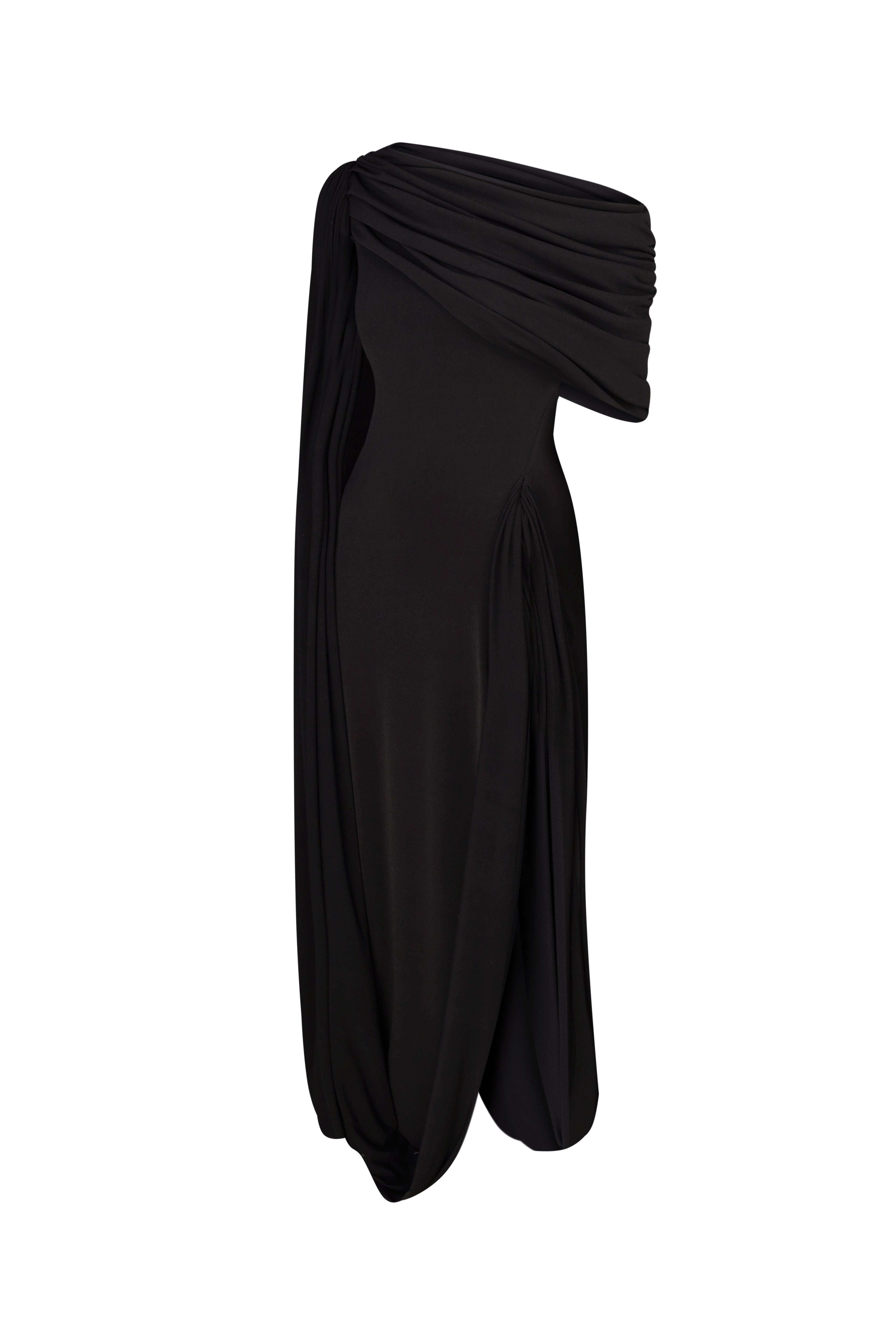 black draped jersey dress Agnes Twist-Drape Jersey Dress Black / M