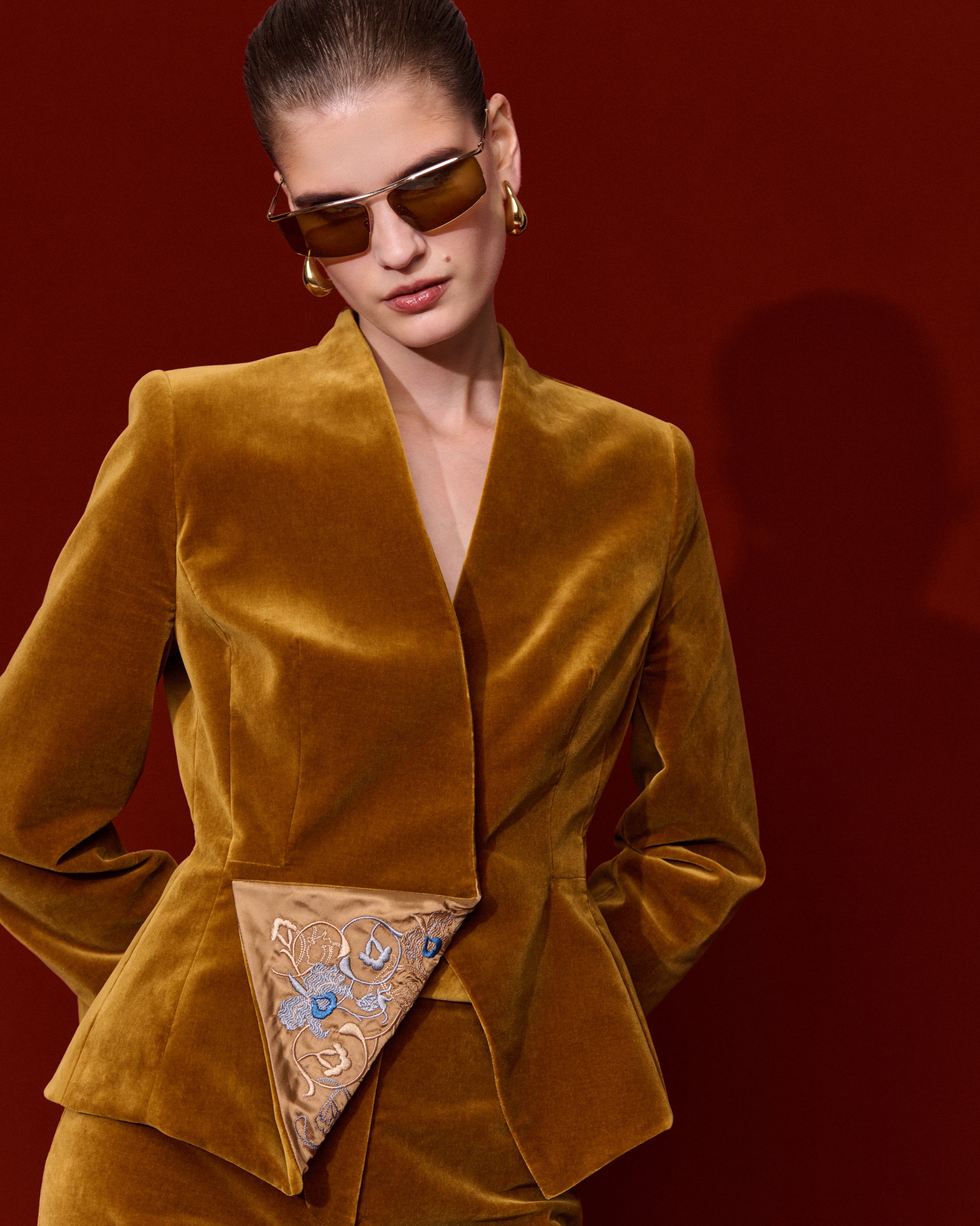 Velvet blazer with embroidery “Echo”