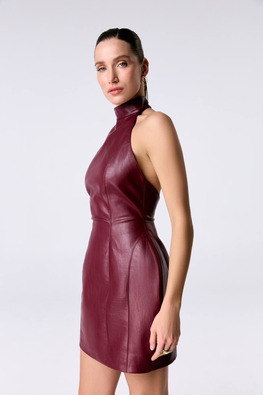 'Floret' Dress in Faux Leather