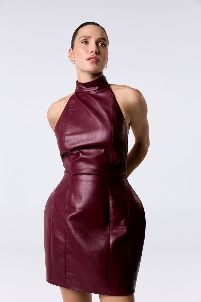 'Floret' Dress in Faux Leather