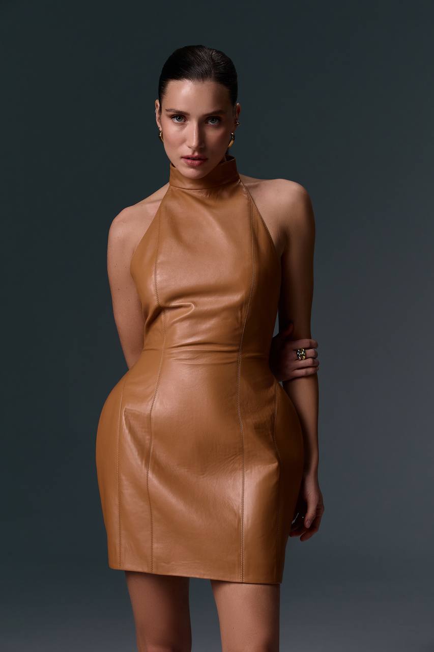 'Floret' Dress in Faux Leather