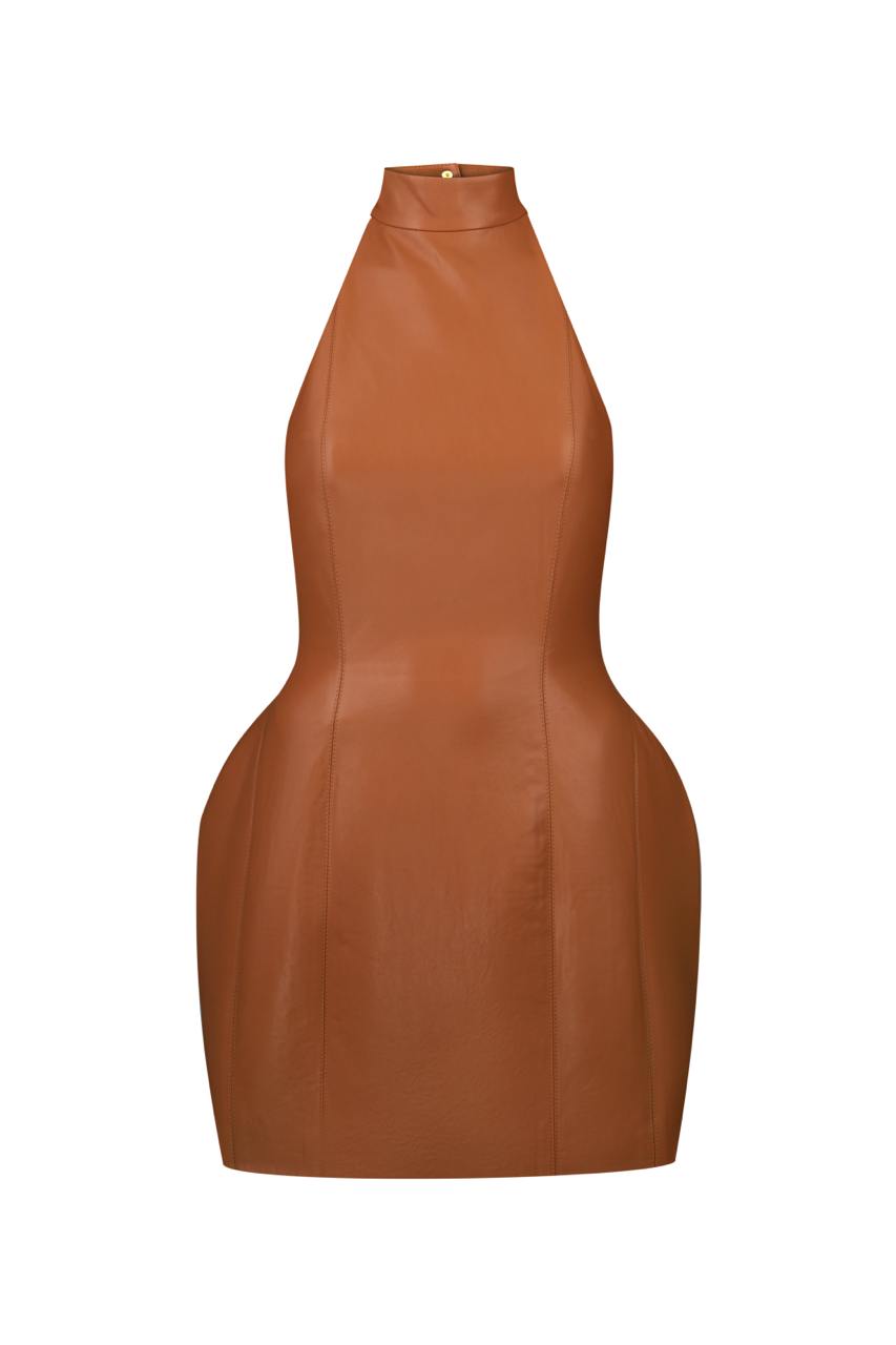 'Floret' Dress in Faux Leather