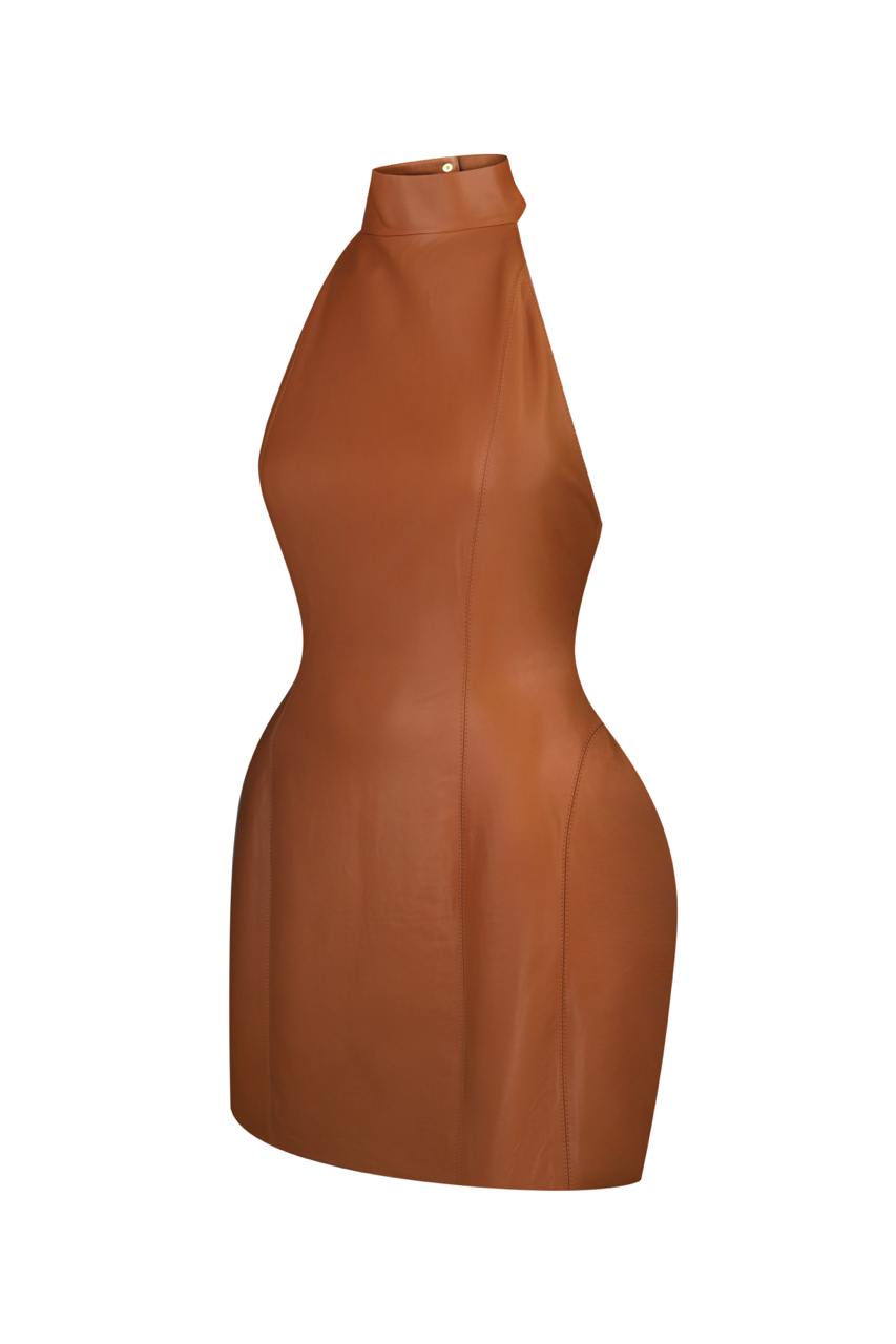 'Floret' Dress in Faux Leather