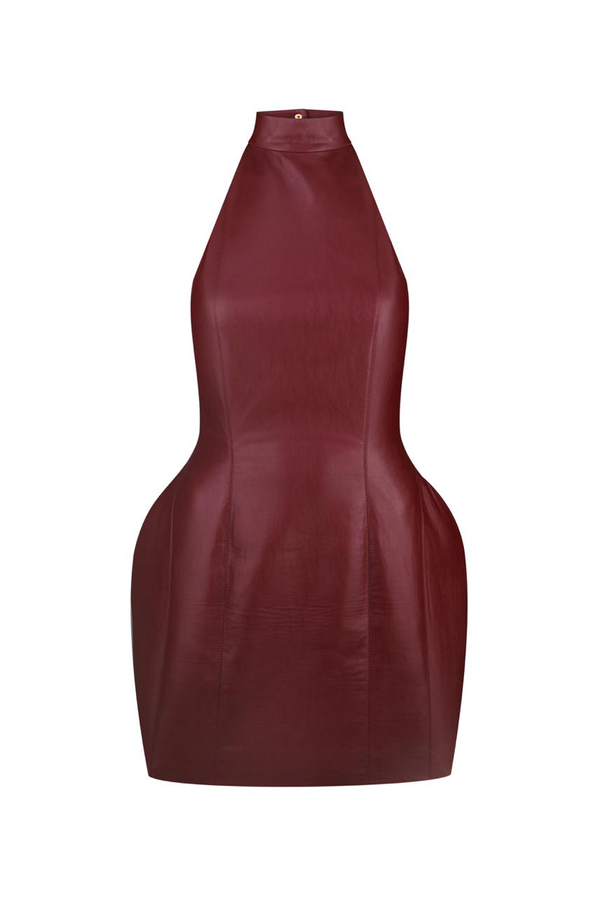 'Floret' Dress in Faux Leather