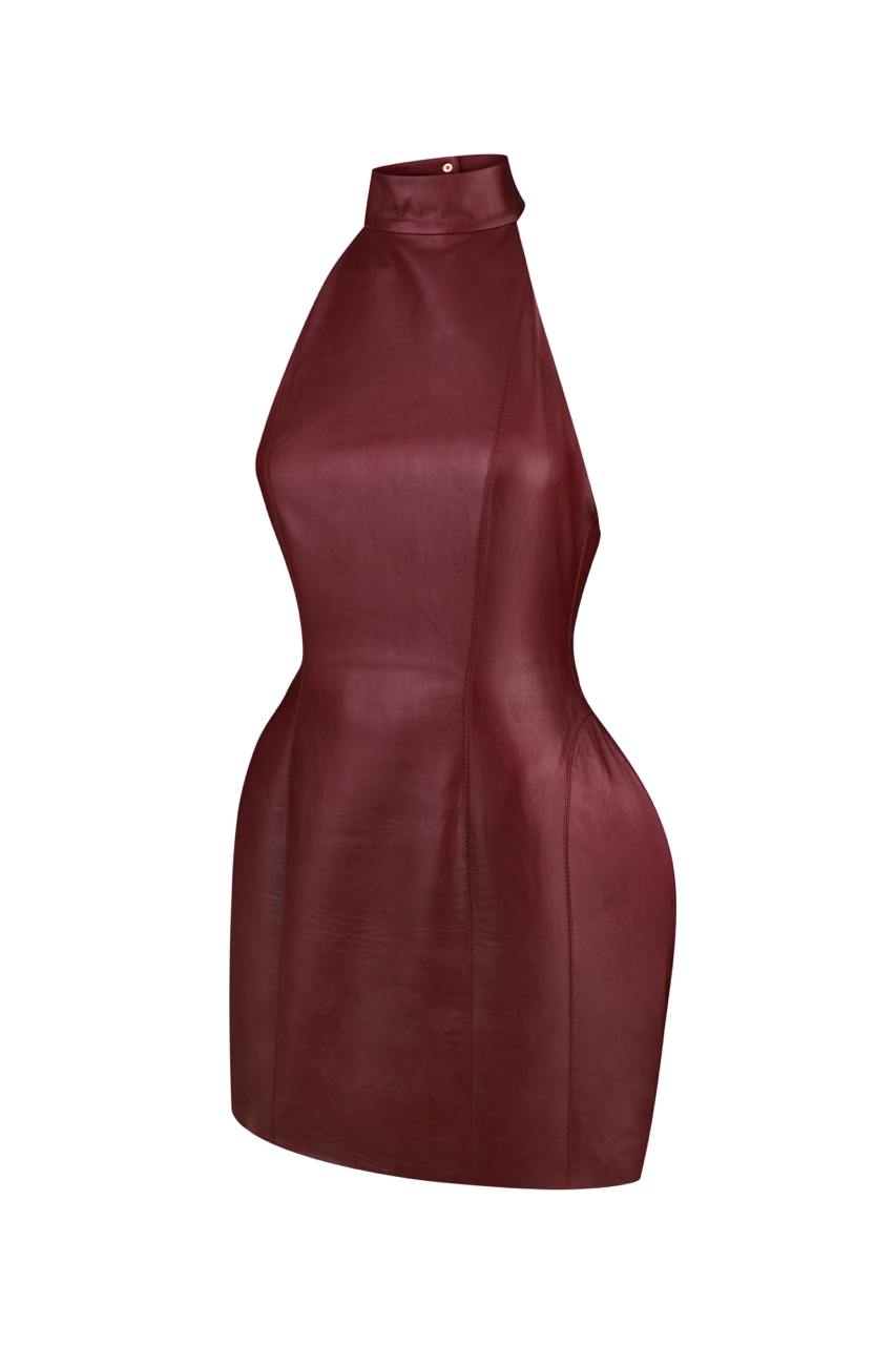 'Floret' Dress in Faux Leather